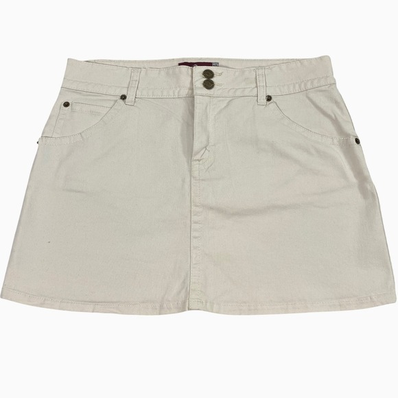 Jordache Beige Mini Skirt Womens 11 / 12 Denim Stretch Casual Classic Style - Picture 1 of 9